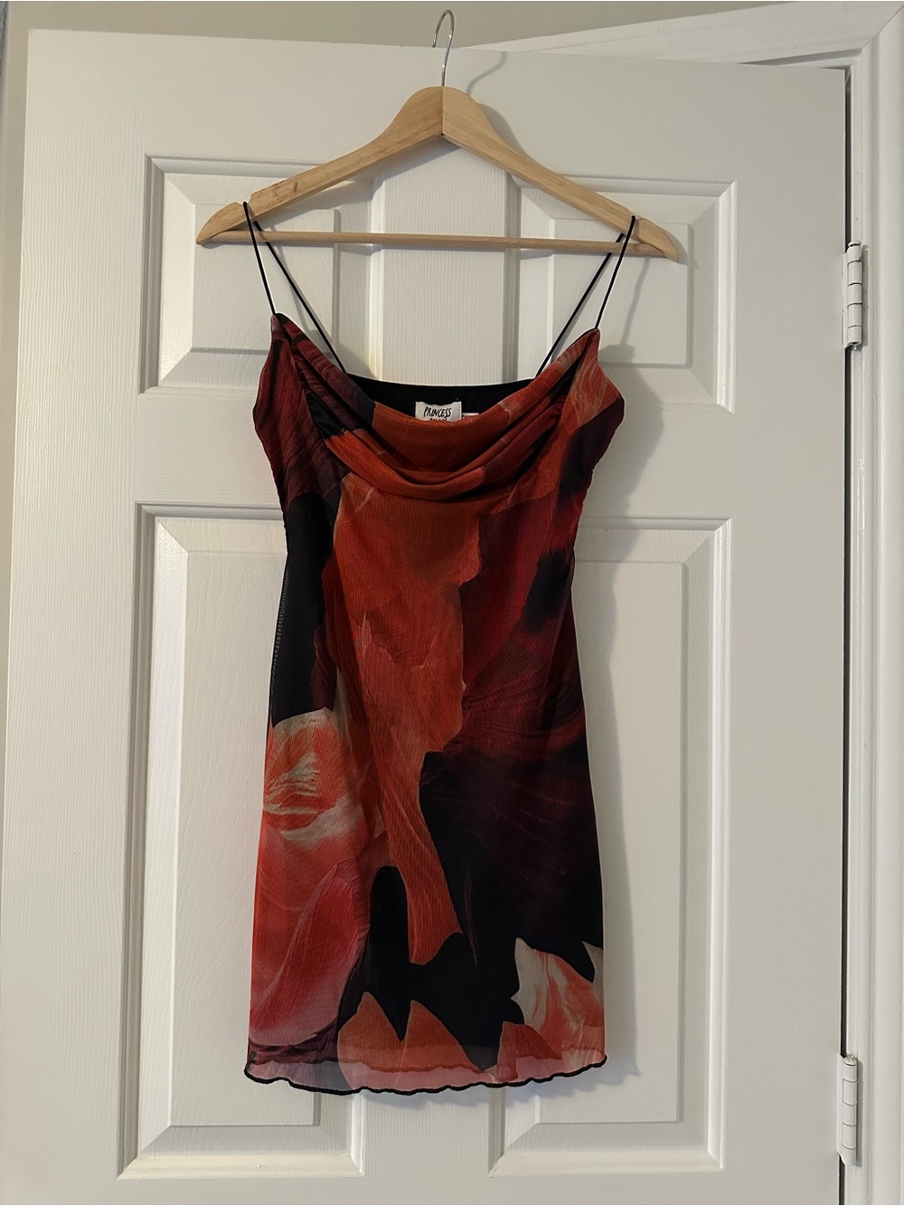 Princess Polly Floral Cowl Neck Slip Dress in Red and Black